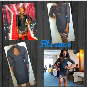 Black,.partial sheer & sequin dress.